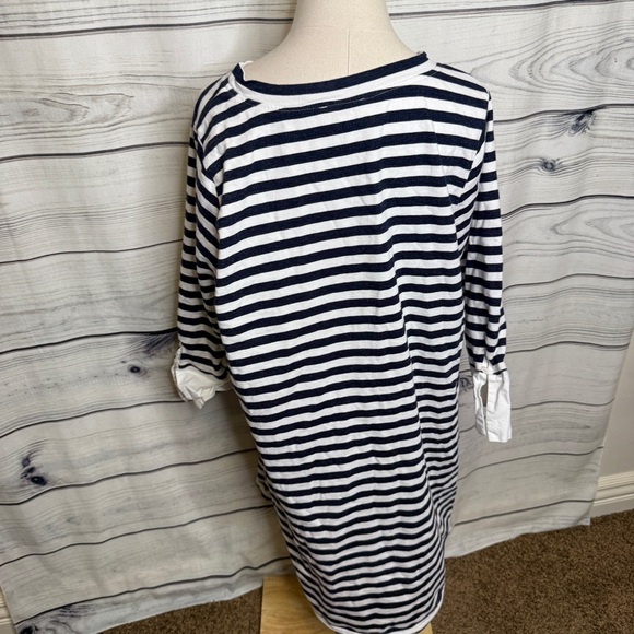 Striped Navy and White sheath style Dress, rolled cuffs - Picture 2 of 4